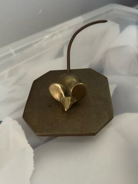 Brass Mouse Figurine on Octagon Base - Antique Finish